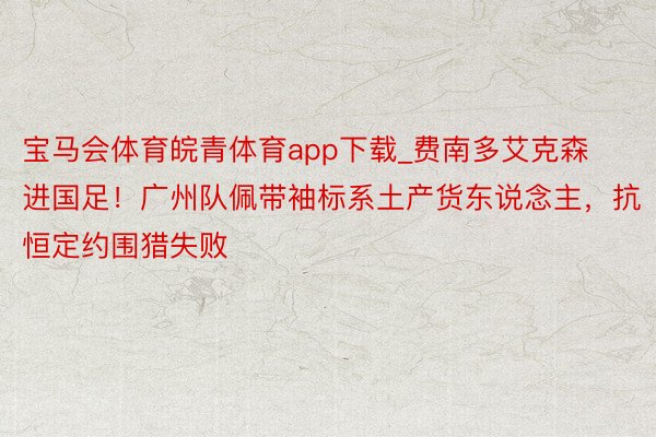 宝马会体育皖青体育app下载_费南多艾克森进国足！广州队佩带袖标系土产货东说念主，抗恒定约围猎失败