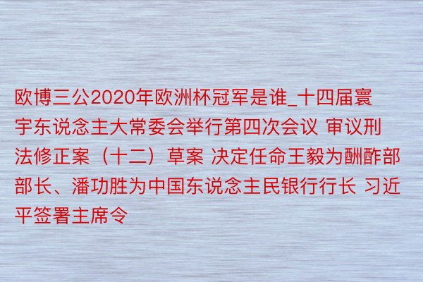 欧博三公2020年欧洲杯冠军是谁_十四届寰宇东说念主大常委会举行第四次会议 审议刑法修正案（十二）草案 决定任命王毅为酬酢部部长、潘功胜为中国东说念主民银行行长 习近平签署主席令