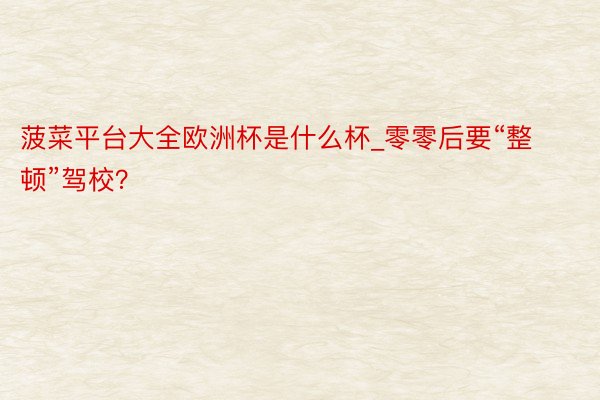 菠菜平台大全欧洲杯是什么杯_零零后要“整顿”驾校？