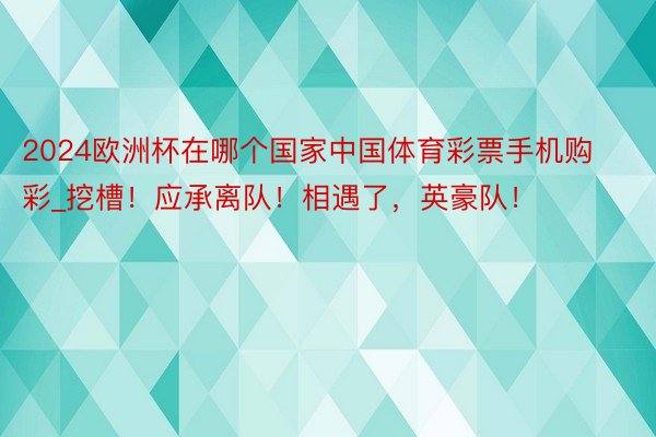 2024欧洲杯在哪个国家中国体育彩票手机购彩_挖槽！应承离队！相遇了，英豪队！
