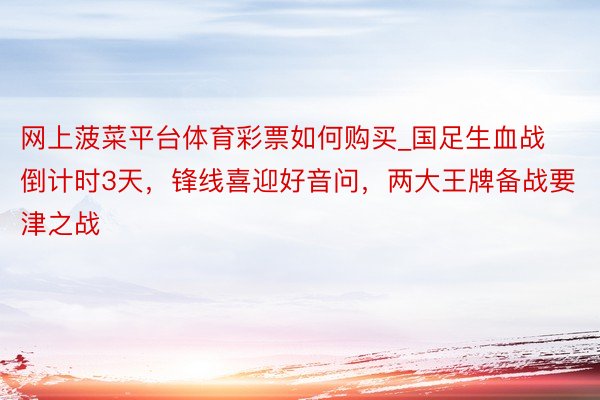 网上菠菜平台体育彩票如何购买_国足生血战倒计时3天，锋线喜迎好音问，两大王牌备战要津之战