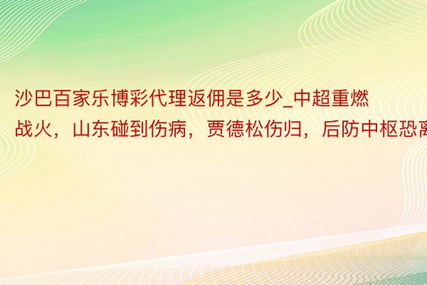 沙巴百家乐博彩代理返佣是多少_中超重燃战火，山东碰到伤病，贾德松伤归，后防中枢恐离开