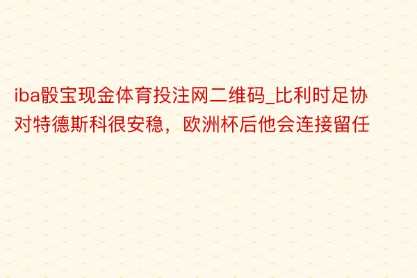 iba骰宝现金体育投注网二维码_比利时足协对特德斯科很安稳，欧洲杯后他会连接留任