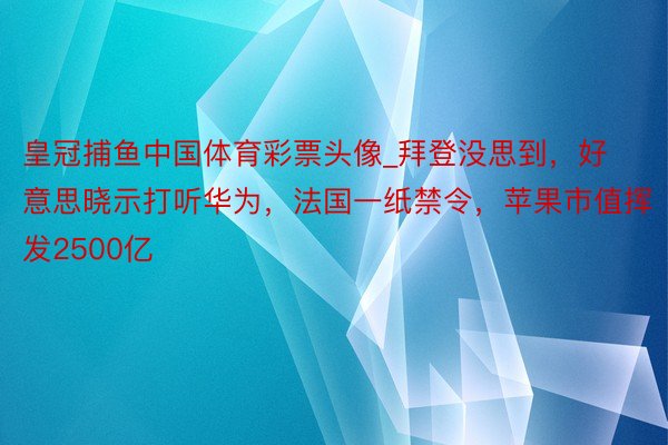 皇冠捕鱼中国体育彩票头像_拜登没思到，好意思晓示打听华为，法国一纸禁令，苹果市值挥发2500亿